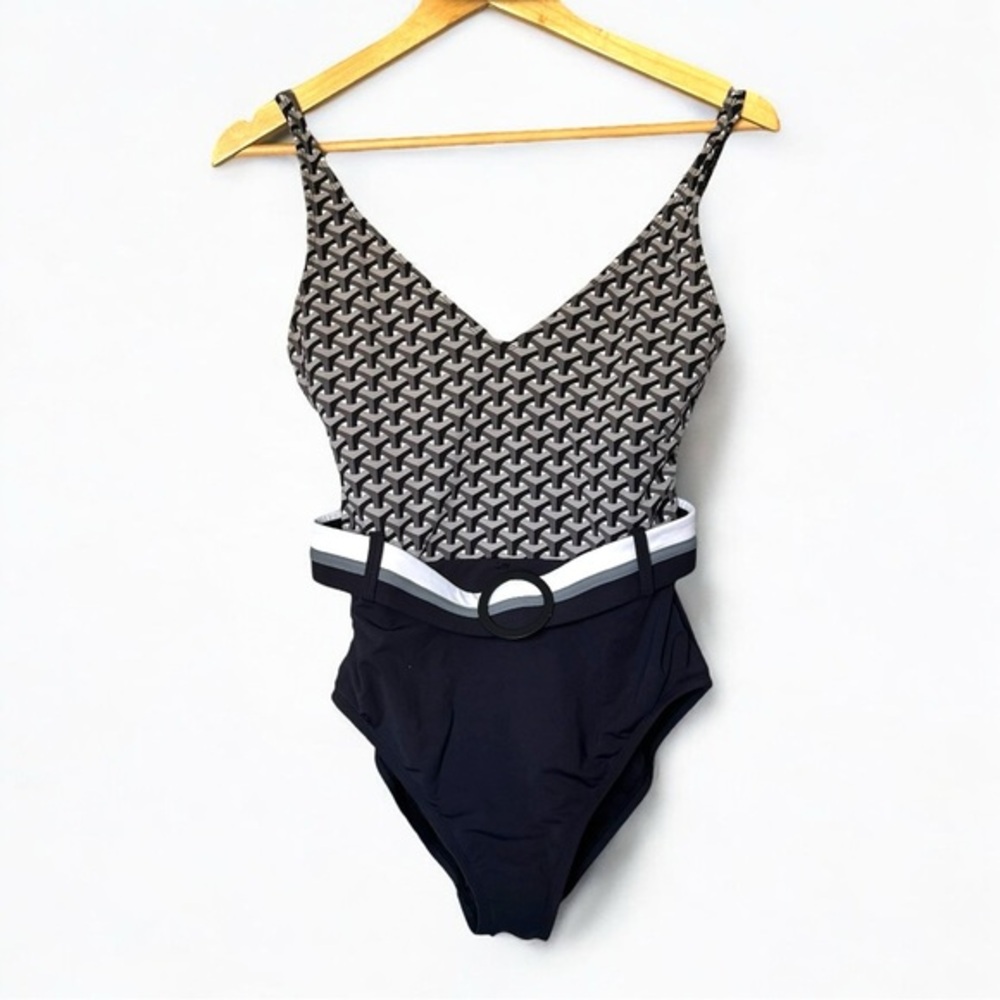 Bleu Rod Beattie One-Piece Swimsuit Size 8 | Black Belted Monogram Print